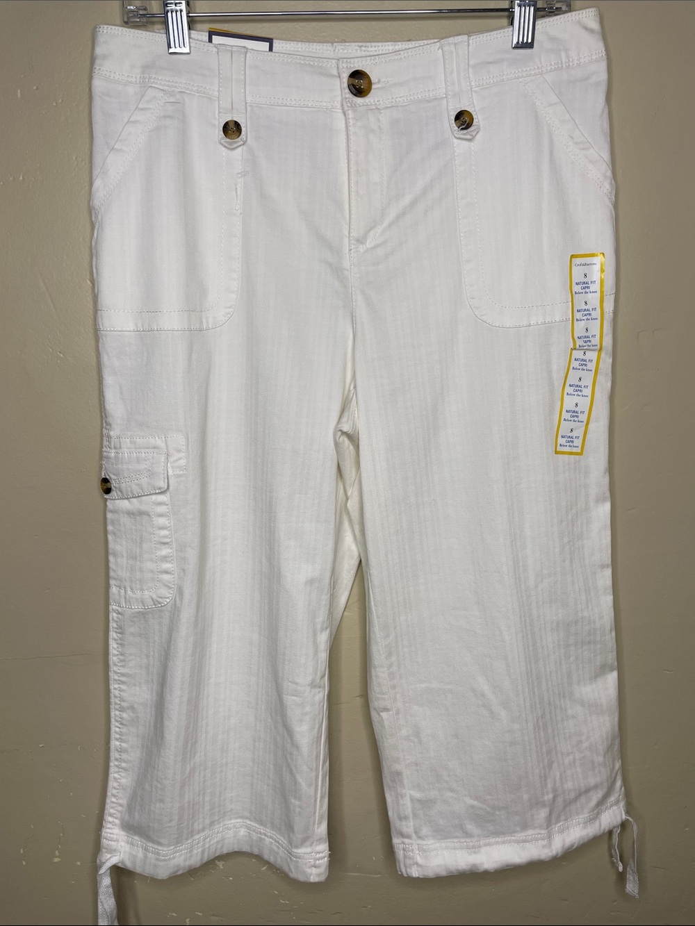 CROFT & BARROW White Cargo NATURAL FIT CAPRI Below the Knee Pants NWT Size 8